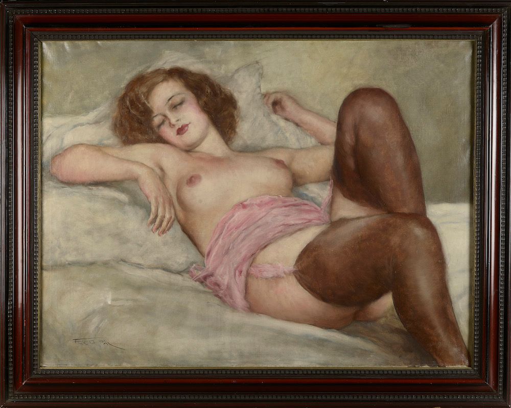 Null 帕尔-弗里德（布达佩斯，1893-纽约，1976）。

卧姿裸体。

布面油画，左下角有签名（画布上有轻微的凹陷，孔）。

高度：75厘米。75 cm&hellip;