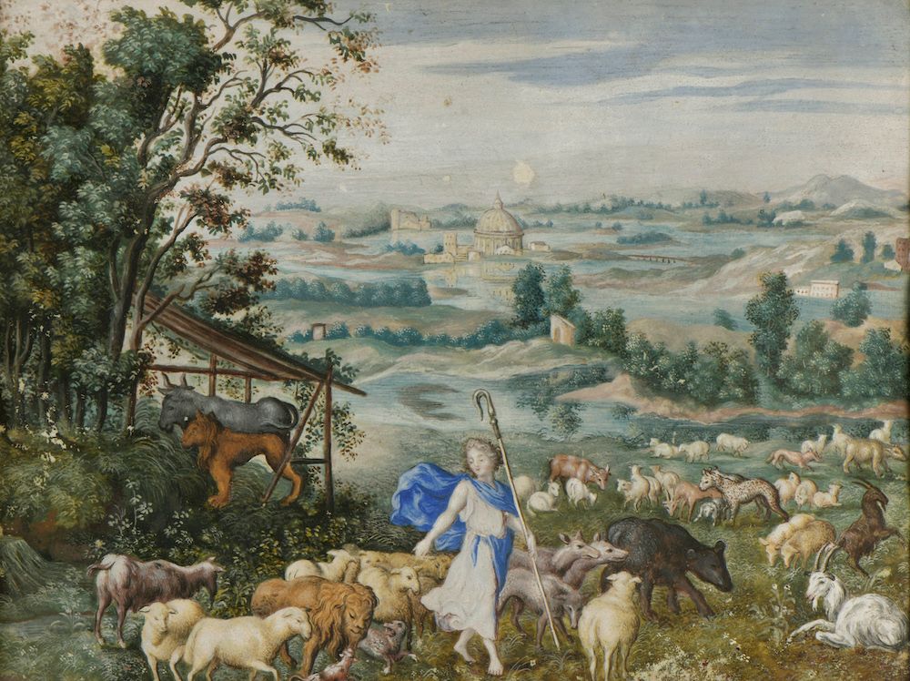 Null The Good Shepherd.

Gouache on vellum (small lacks). 

 Around 1680.

Heigh&hellip;