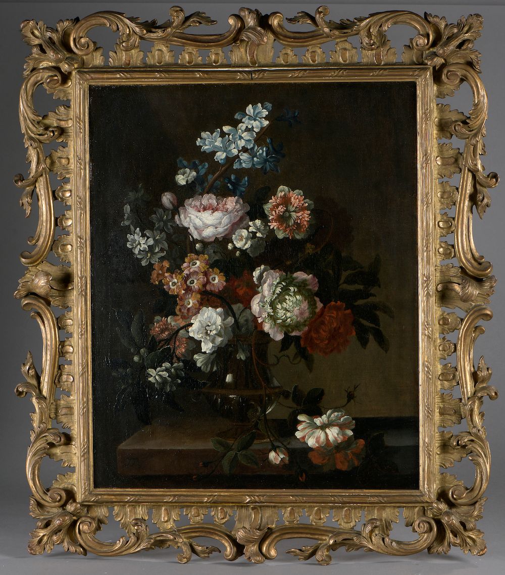 Null Attributed to Peter CASTEELS III (1684-1749). 

 Vase of flowers on an enta&hellip;
