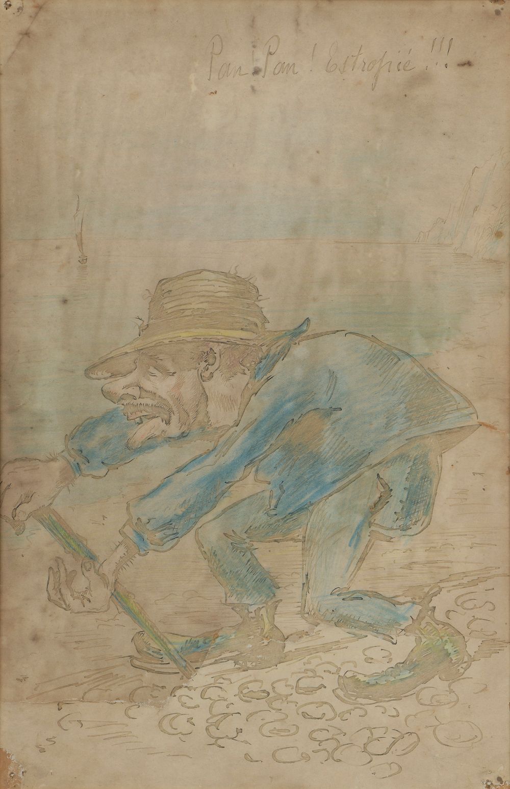 Null 乔治-梅里埃斯（巴黎，1861-1938）。

"Pan !Pan!残废！！"。

用彩色铅笔加高的墨水漫画（针孔、污渍、潮湿、撕裂和修复）。装裱在 &hellip;