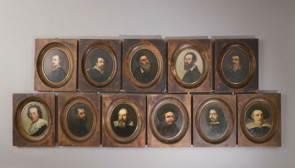 Null 1800年左右的法国学校。

艺术家的肖像（提香，乔达诺，米开朗基罗，雷尼，伦勃朗，乔达诺，范戴克，鲁本斯......）

套装的11张铜板（小的丢失&hellip;
