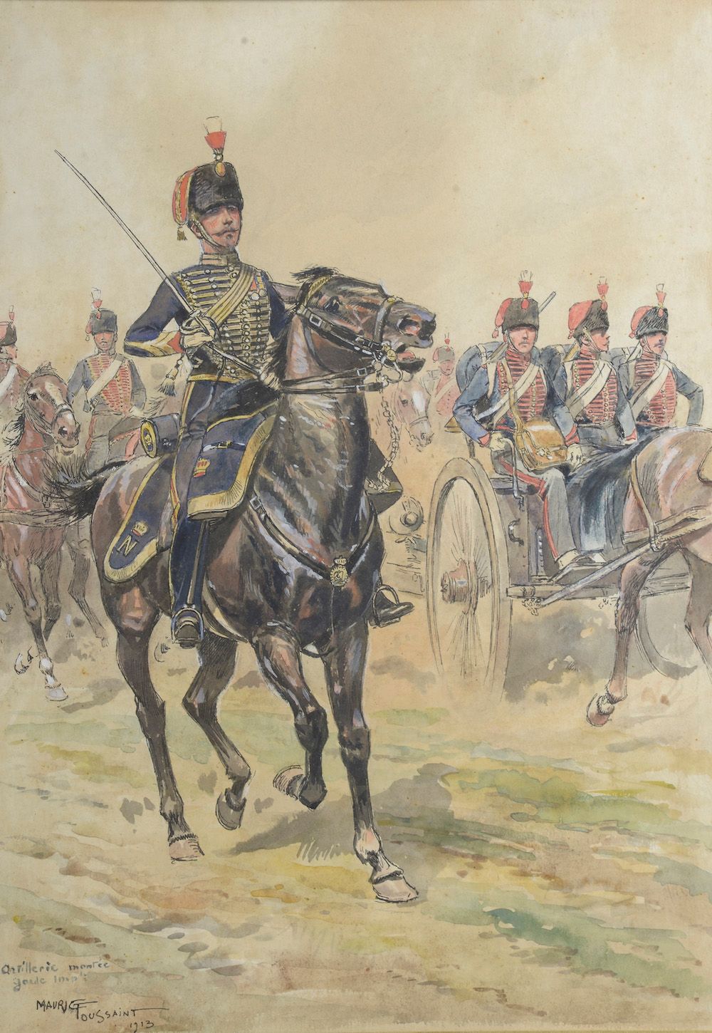 Null 莫里斯-图桑特（Fontenay-aux-Roses, 1882 - Écully, 1974）。

帝国卫队的骑兵炮兵。

水彩画，左下角有签名，日&hellip;