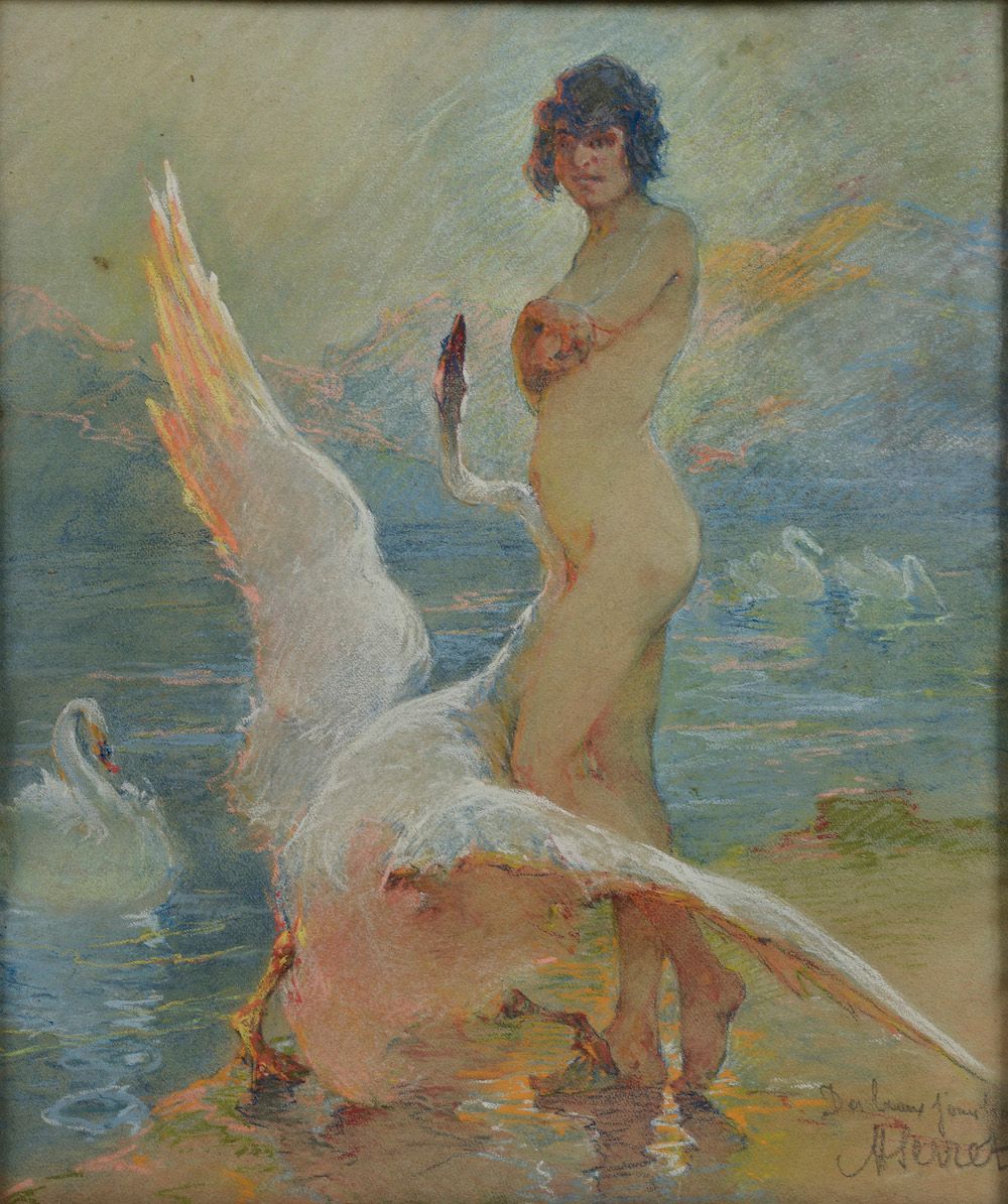 Null 象征主义流派（19世纪末）。

Leda with swans.

粉彩画右下角有Serret的签名。

高度：53.5厘米 - 宽度：44.5厘米（&hellip;