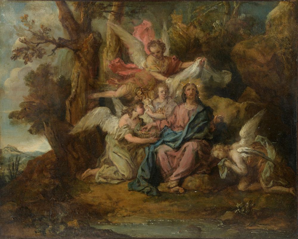 Null Escuela francesa hacia 1740. 

Cristo rodeado de ángeles.

Óleo sobre lienz&hellip;