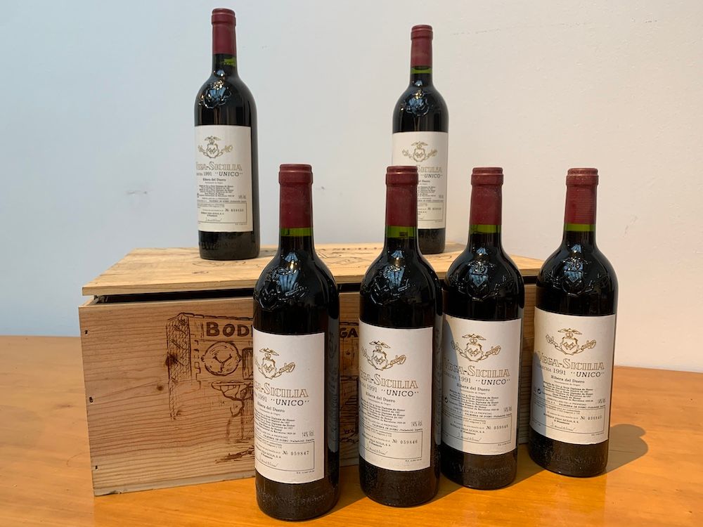 Null 6 bottiglie RIBERA DEL DUERO "Unico", Vega Sicilia 1991, cassa di legno da &hellip;