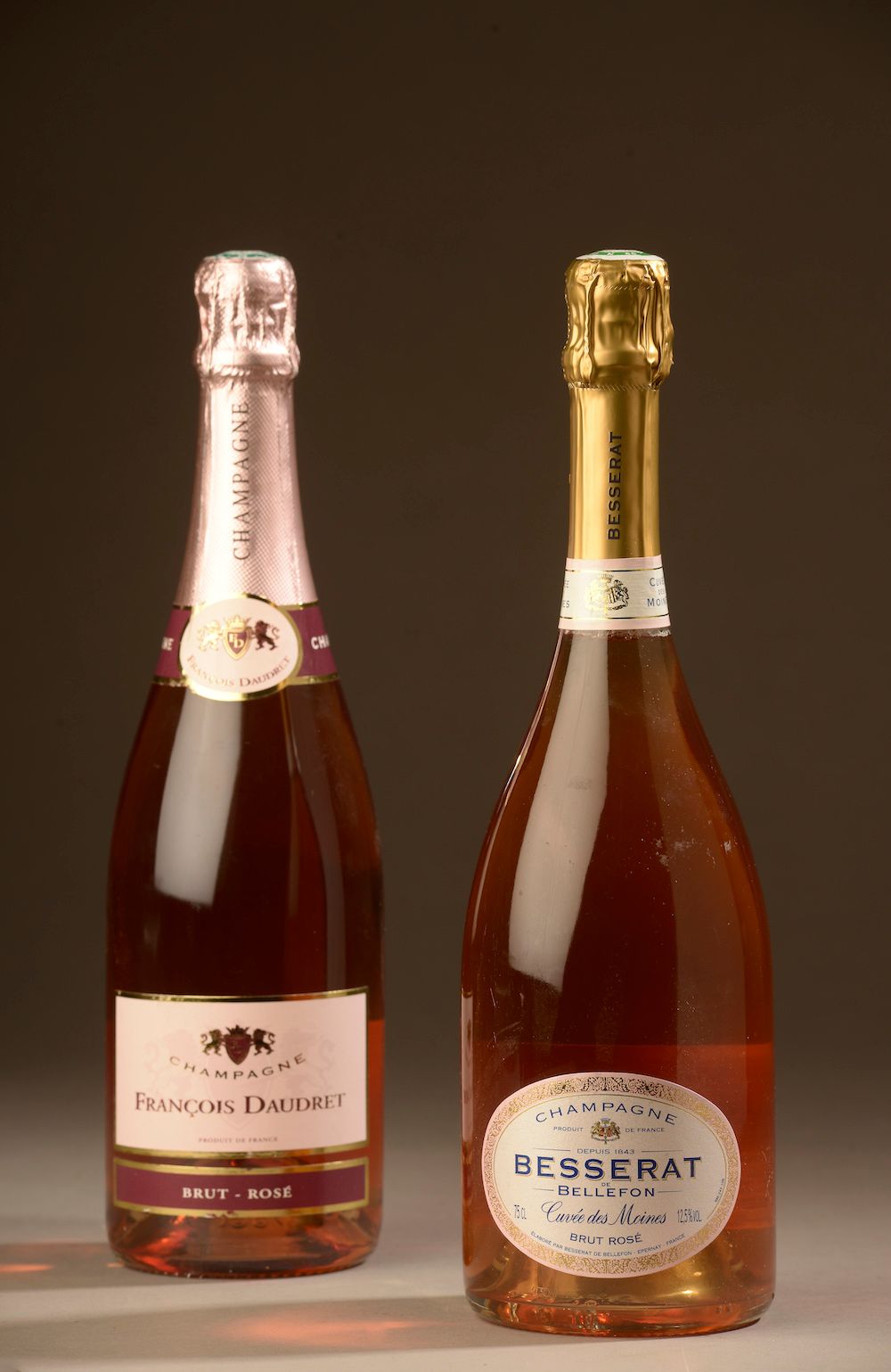 Null 2 bouteilles CHAMPAGNE rosé (Besserat de Bellefon, F. Daudret)