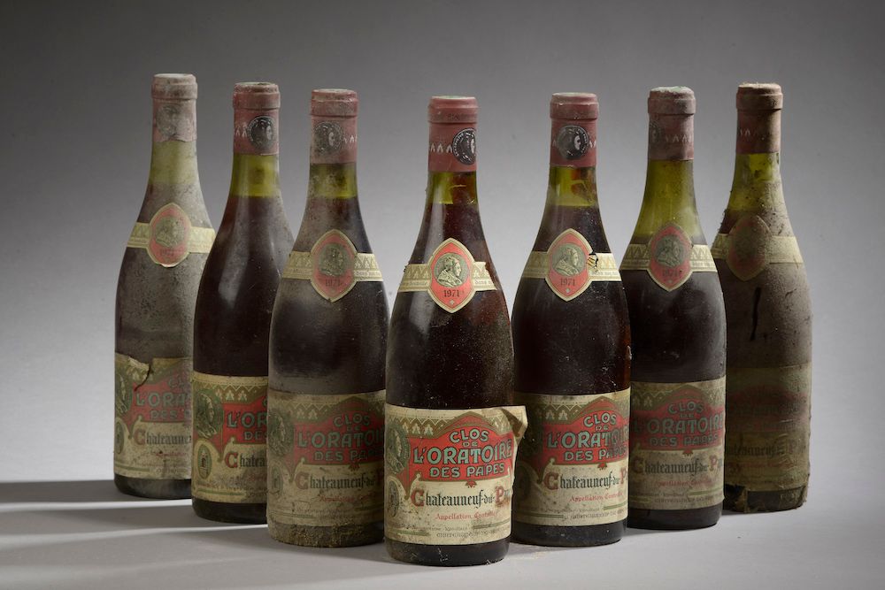 Null 7 bottles CHÂTEAUNEUF-DU-PAPE Clos de l'Oratoire des Papes 1971 (ets, 1 fal&hellip;