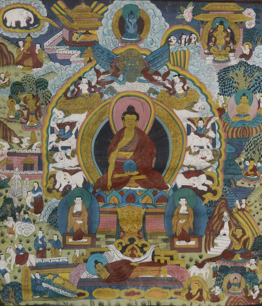 Null TIBET - 20. Jahrhundert.

Thangka, Tempera auf Leinwand, Sakyamuni sitzt in&hellip;