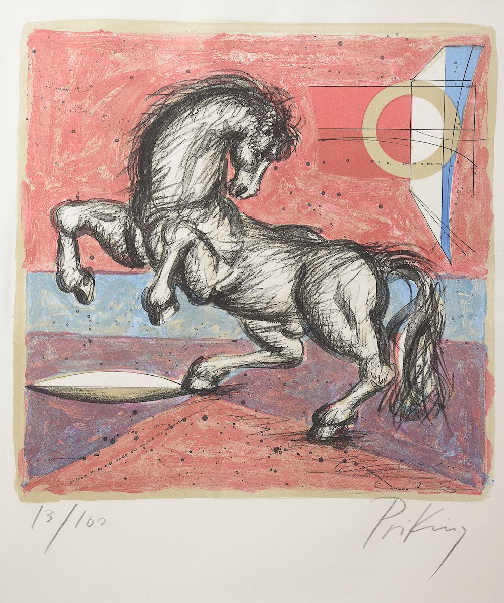 Null Franz PRIKING (1929-1979). 

 Cambered horse.

Lithograph in colours signed&hellip;