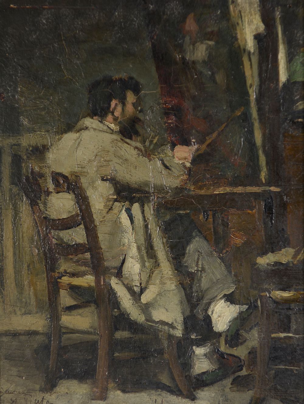 Null 阿尔芒-贝尔通（1854-1927）。

莱昂内尔-罗耶在画架前的肖像。

红木板上的油画，左下角有签名，背面有签名和会签（有一道划痕）。

高度：2&hellip;
