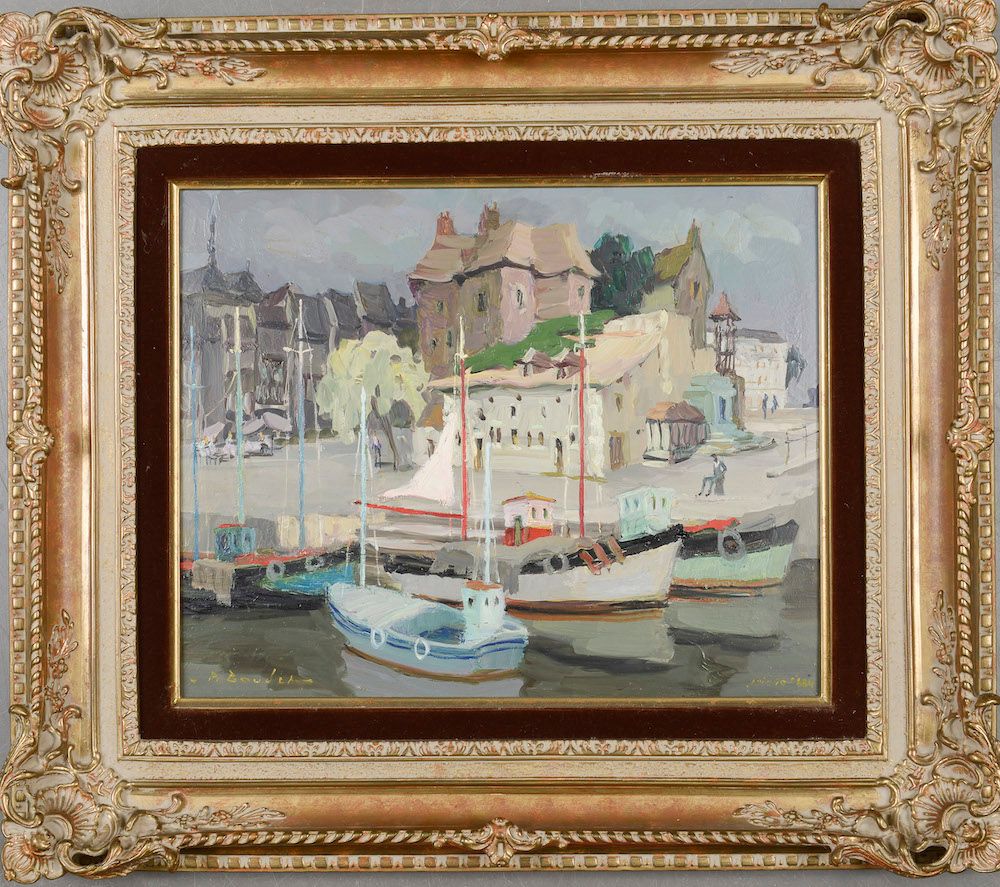 Null 皮埃尔-布德（1915-2010）。

"Honfleur-La Lieutenance"。

Isorel上的油画，左下角有签名，右下角有日期，背面&hellip;