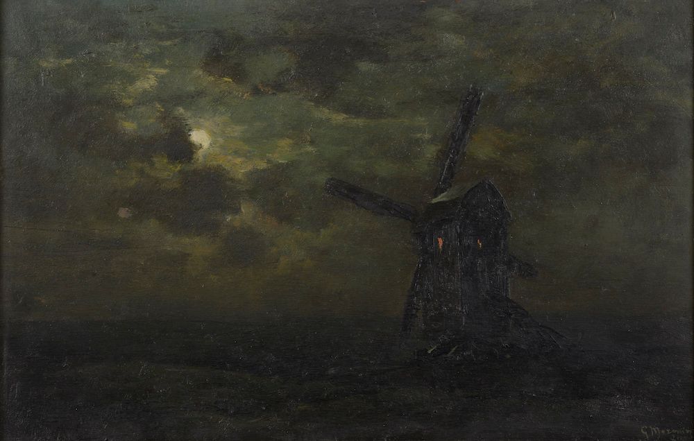 Null 乔治-菲利贝尔-查尔斯-马罗尼兹（1865-1933）。

Mill at dusk.

油画，右下方有签名和日期87。

高度：21.5厘米 - 宽&hellip;