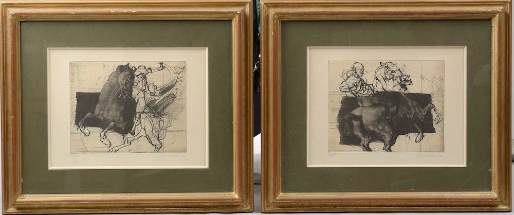 Null 克劳德-魏斯布赫（1927-2014）。

骑士。

两幅右下角有签名的版画，左下角有编号29/200，来自向格里科致敬的系列。

高度：24厘米。2&hellip;