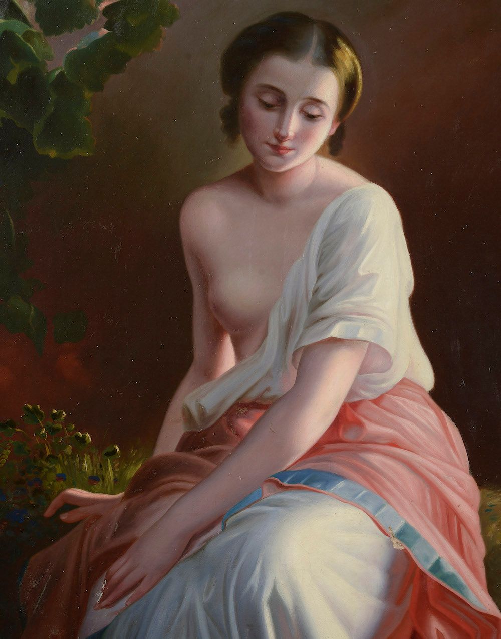 Null 在19世纪的味道。

河边的女人。

布面油画（事故）。

高度：175厘米。175 cm - 宽度 : 111 cm