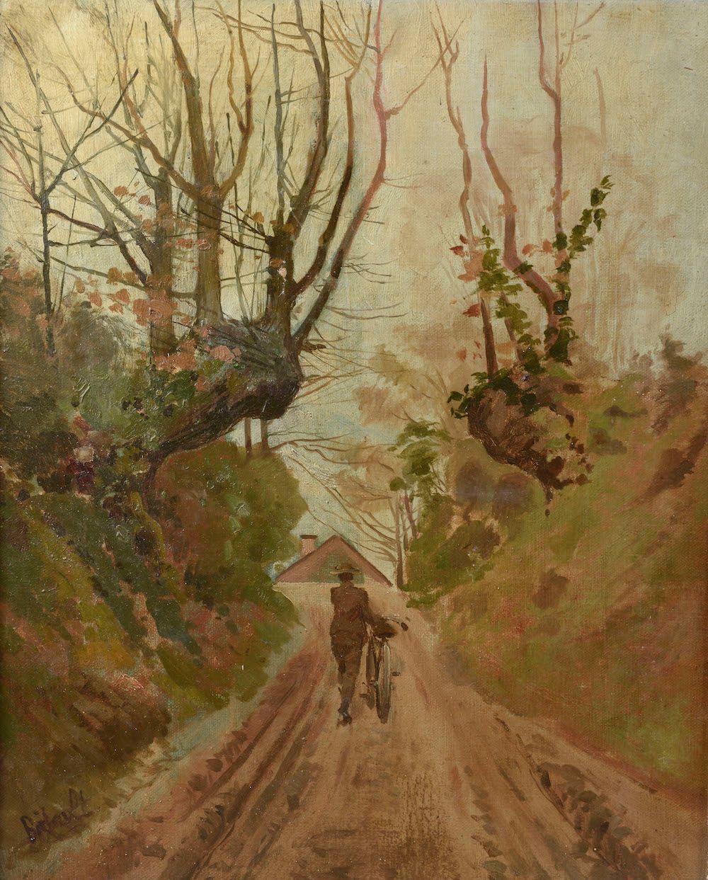 Null BIDAULT (19th-20th century). 

 The return of the cyclist.

Oil on canvas s&hellip;