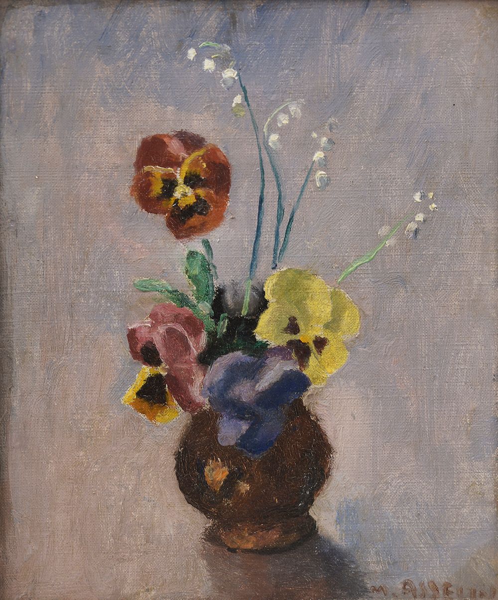Null Maurice ASSELIN (1882-1947). 

 Bouquet de pensées.

Óleo sobre lienzo firm&hellip;