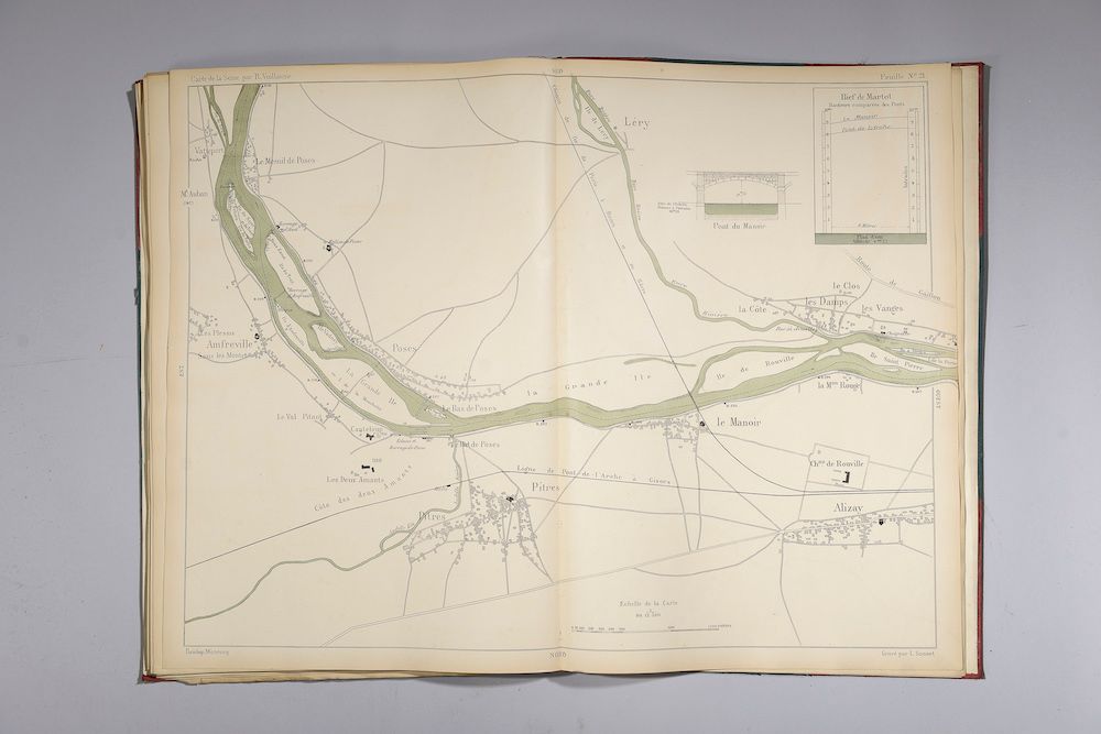 Null R. VUILLAUME绘制的从巴黎到鲁昂的塞纳河地图。作品完整，有25张图版（按1/12500的比例划分，1/500的比例绘制桥梁草图），由L. S&hellip;