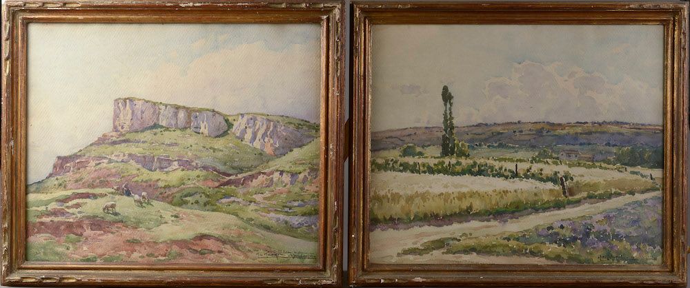 Null 克劳德-奥诺雷-胡戈尔（1880-1944）。

乡村风景，悬崖下的牧羊女。

两幅纸上水彩画，右下角有签名，第一幅的日期是 "1935年7月13日"&hellip;