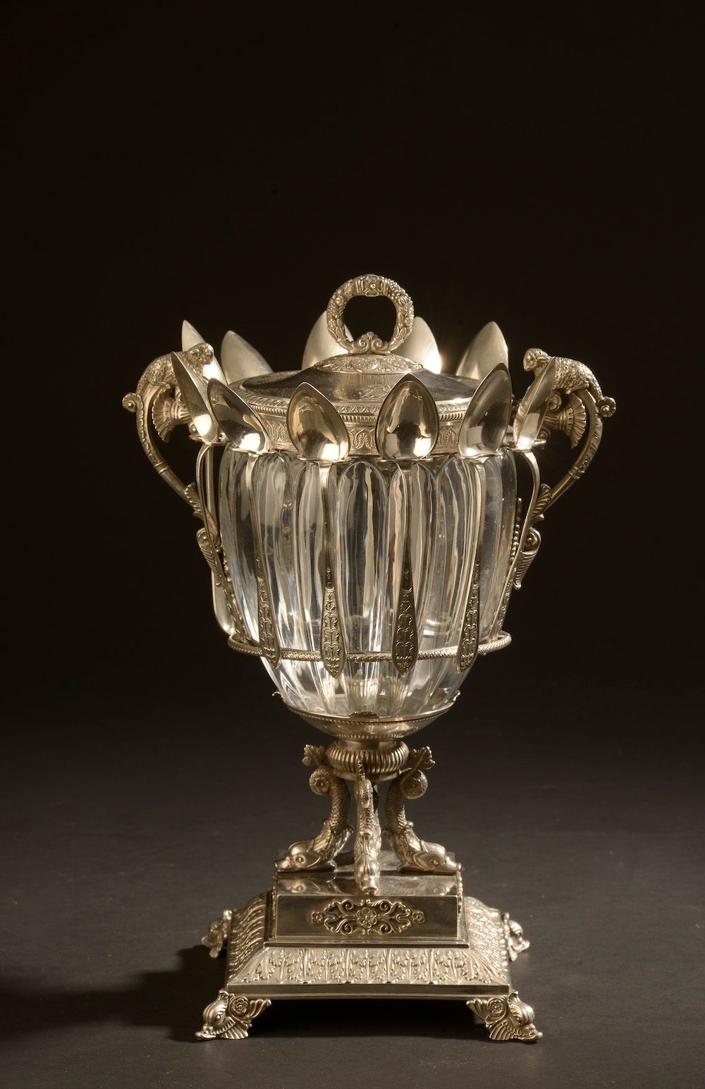 Null Important covered jam cup, the cup in crystal godronné, the silver mounting&hellip;