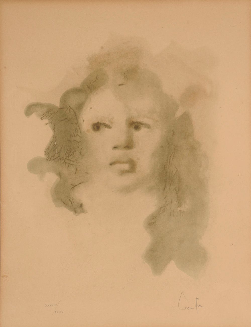 Null 莱昂诺-菲尼（1907-1996）。

女性脸部。

石版画右下角有签名，并有三十八/二十五号字样（轻微的侮辱，两个小凹痕）。

高度：53厘米。53&hellip;