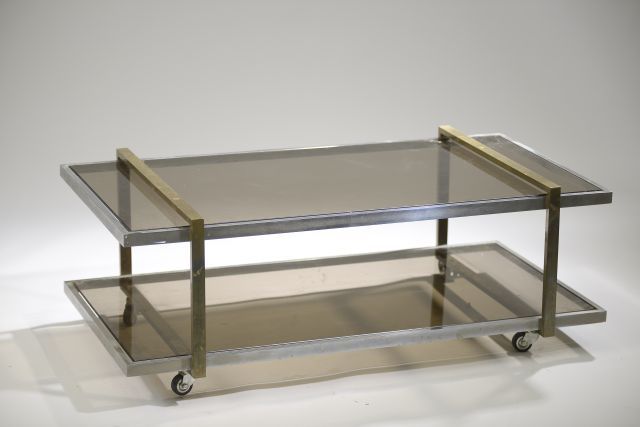 Null Table basse rectangulaire en acier chromé et laitonné à deux plateaux de ve&hellip;