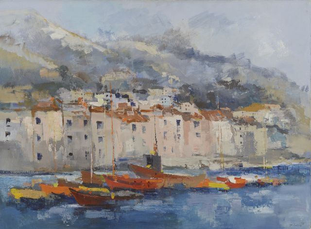 Null J.P. COLLIN（20世纪）。

地中海的港口。

画布油画，左下角有签名和日期75。

高度：60厘米。60 cm - 宽度 : 81 cm