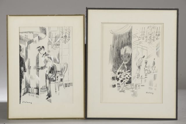 Null 皮埃尔-埃米尔-加布里埃尔-莱隆（1908-1984）。

新郎、餐桌旁的女人、餐桌旁的情侣和厨师在雅典娜广场。

四幅印度水墨画，用白色水粉增高（一&hellip;