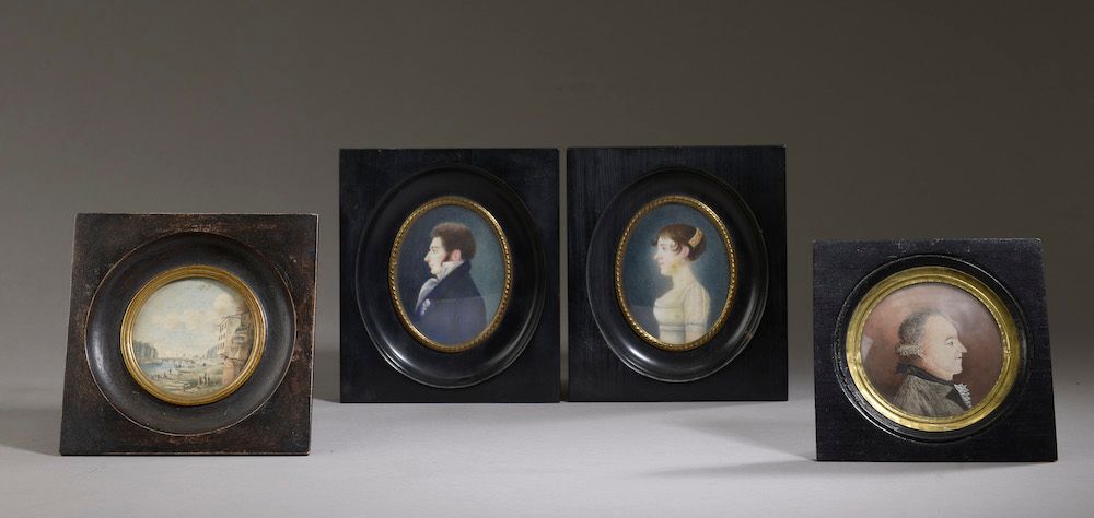 Null Four 19th century miniatures: 

- three oval portraits, one of which is of &hellip;