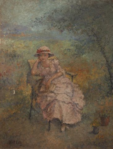 Null 阿尔伯特-拉蒂（20世纪）。

坐在花园里的年轻女子。

布面油画，左下角有签名（有凹痕，缺口）。

高度：46厘米。46 cm - 宽度 : 35,&hellip;