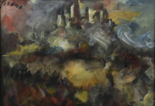 Null 爱德华多-皮萨诺（1912-1986）。

有城堡的风景。

纸上油画，裱在纸板上，右上角有签名。高度：40.5厘米。40.5 cm - 宽度： 59&hellip;