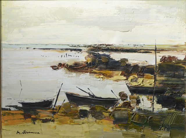 Null Michel JOUENNE (1933-2021).

"Barques noires".

Huile sur toile signée en b&hellip;