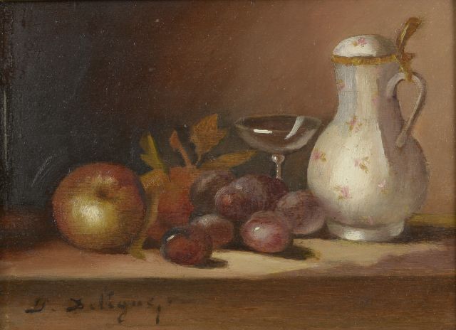 Null 保罗-爱德华-德利尼（XIX-XX世纪）。

白色投手的静物。

红木板上的油画，左下方有签名。

高度：16厘米。16 cm - 宽度： 22 cm&hellip;
