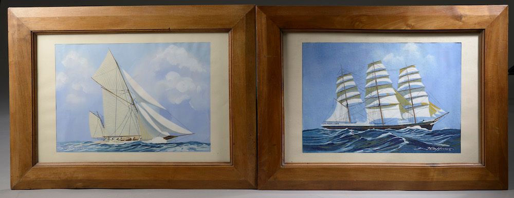Null 莱昂-哈夫纳（1881-1972）。

极光船；三根桅杆。

两幅水粉画，一幅署名左下，另一幅署名右下。

高度：30厘米。30 cm - 宽度 : &hellip;