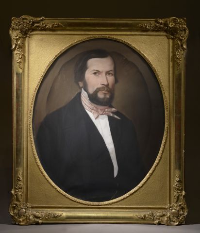 Null Alphonse BOUSSETON（19世纪）。

打着帕尔马领结的男子肖像。

粉彩画右下角有签名和日期1848年（有斑点和污点）。

高度：75&hellip;