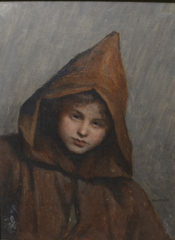 Null 欧仁-费扬（1815-1908）。

一个戴头罩的孩子的肖像。

右下角有签名的板面油画。 

高度：31厘米31 cm - 宽度 : 23,5 cm