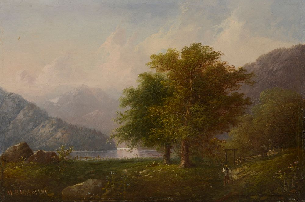 Null Minna BACHMANN (acto. 1860 - 1887).

Lago de montaña.

Óleo sobre tabla fir&hellip;