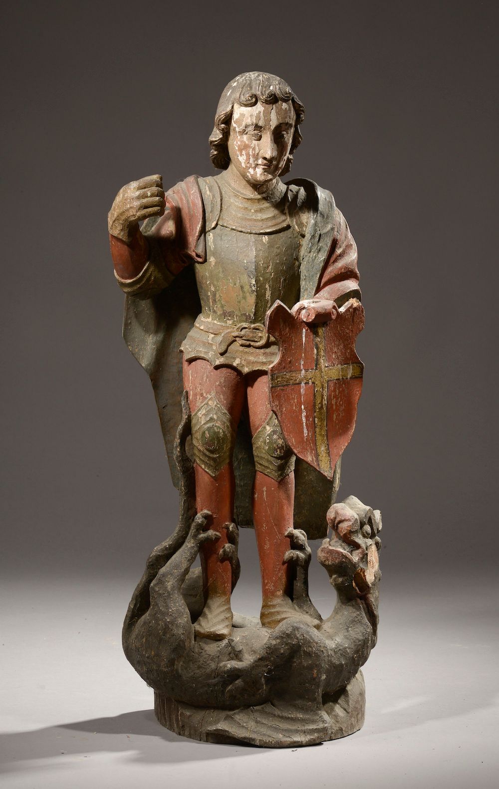 Null 
Saint Georges terrassant le dragon en bois sculpté et polychromé (manques &hellip;