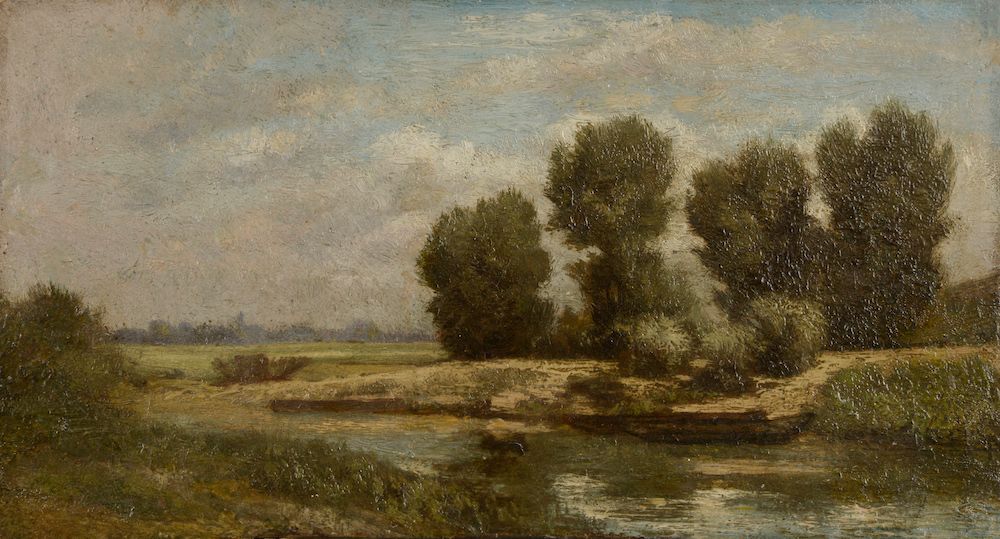 Null 19世纪的学校。

沼泽，新月。

两幅小幅油画在面板上。

高度：11厘米。11 cm - 宽度： 17 cm

沼泽地里的一艘船被附上。

高度：&hellip;