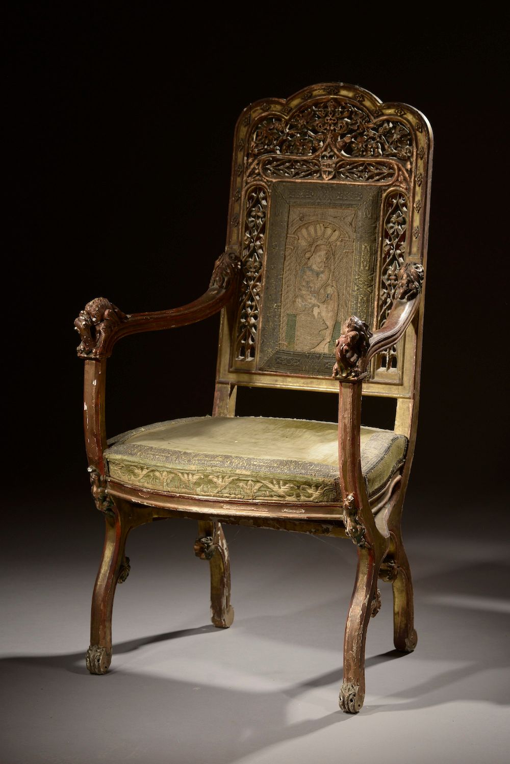 Null Armchair in molded, carved, stuccoed and gilded wood. Flat backrest openwor&hellip;