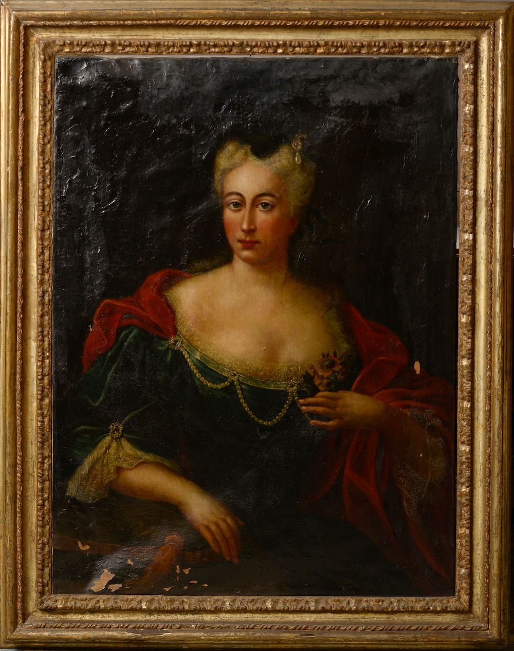 Null École du XVIIIe siècle.

Portrait de femme aux perles tenant un bouquet d&hellip;