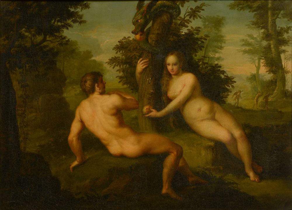 Null 在LE CORRÈGE（1489-1534）之后。

亚当和夏娃。

面板上的油彩（缩微）。

大约在1820年。

高度：38厘米。38 cm - &hellip;
