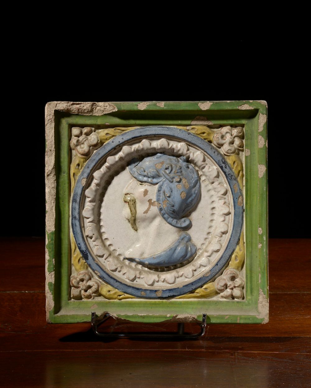 Null France.

Stove tile in earthenware with polychrome decoration and in relief&hellip;