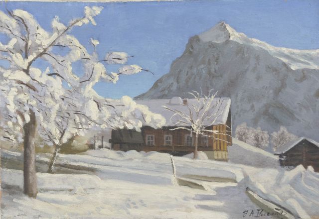 Null 20世纪中期的瑞士学校。

沃州阿尔卑斯山的景观。

右下角署名为JA DURAND的布面油画。

高度：55.5厘米。55.5 cm - 宽度 : &hellip;