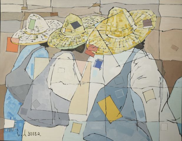 Null F.R. DOSSA（20-XXI世纪）。

戴辫子帽的人物。

布面油画，左下方有签名。

高度：78厘米。78 cm - 宽度 : 97 cm