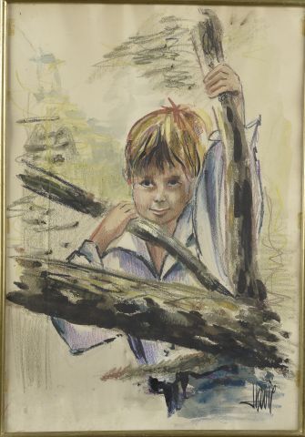 Null J.BOUIE (XXe siècle).

Portrait de jeune garçon.

Vers 1950.

Crayon gras e&hellip;