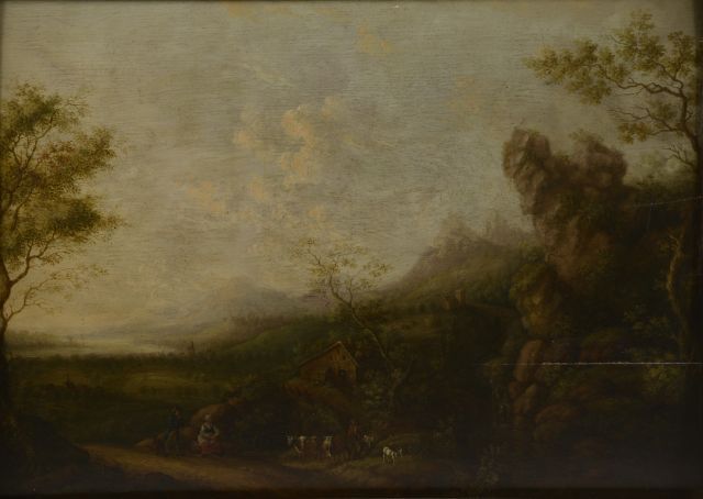 Null F.GRAF（19世纪）。

日出和日落时分的风景与人物。

画板上的油画一对，左下角有签名和日期1823年（裂缝和修复）。

高度：39厘米39 c&hellip;