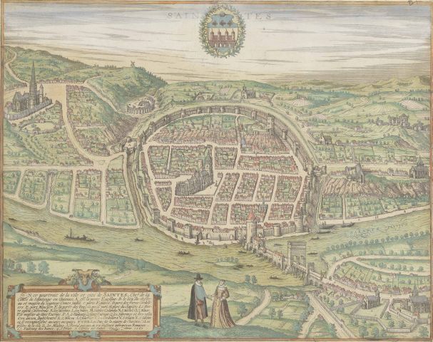 Null After Joris HOEFNAGE.

Cavalier view of the city of Saintes.

Black engravi&hellip;