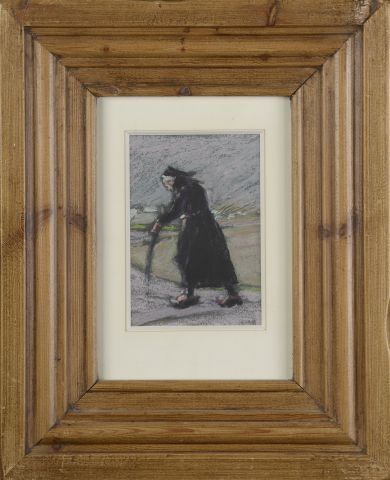 Null French school of the XXth century.

Woman with clogs. 

Oil on paper.

Heig&hellip;