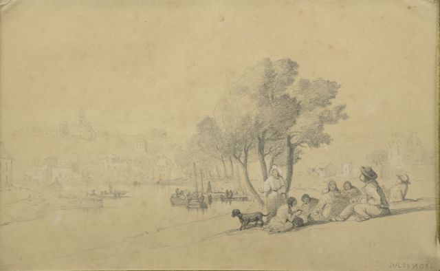 Null 儒勒-阿奇尔-诺埃尔（1810/15-1881）。

有吸烟壁炉的房子。

河边的一群人物。

两幅签名的铅笔画。

高度：14厘米。14 cm - &hellip;