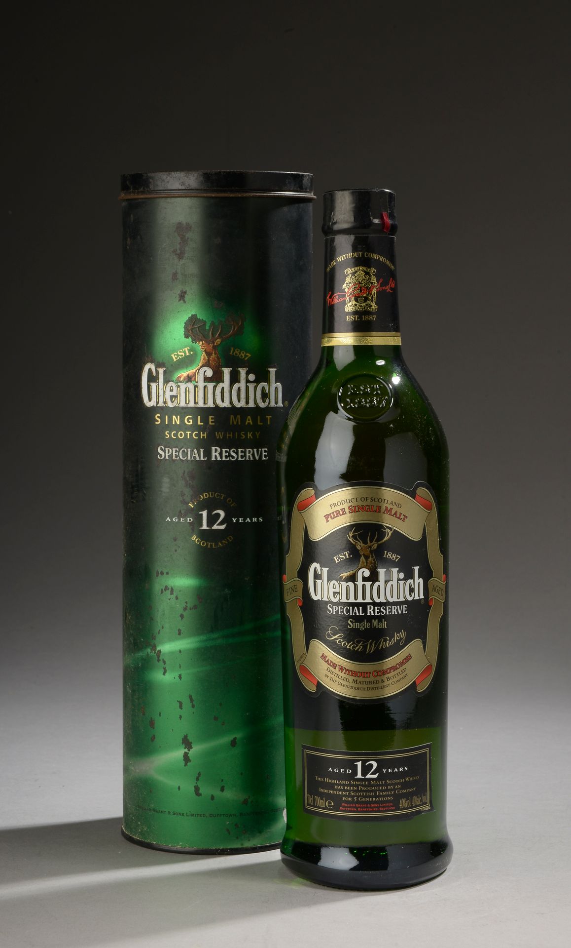 Null 1瓶苏格兰威士忌 "单一麦芽"，Glenfiddich 12年陈酿（"特别储备"），装箱